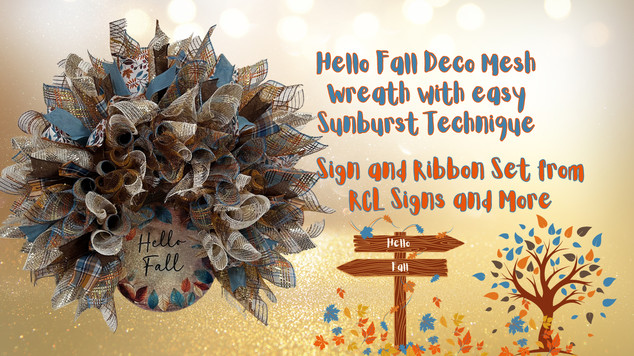 Hello Fall Deco Mesh Wreath with easy Sunburst Technique