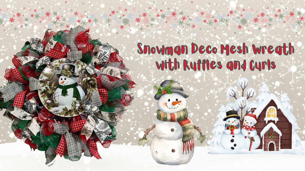 Snowman Deco Mesh Wreath with Ruffles and Curls