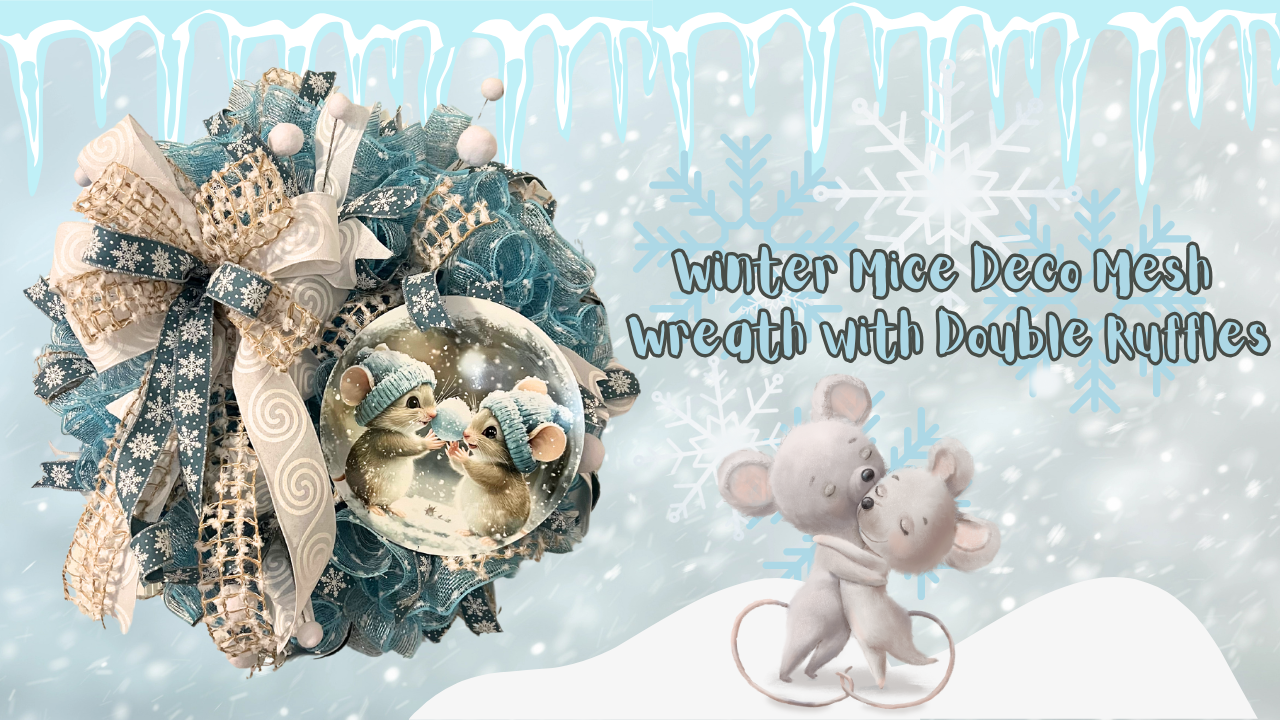 Winter Mice Deco Mesh Wreath with Double Ruffles (1)